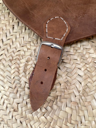 Bolso de Mimbre Redondo Hecho a Mano con Correa de Cuero – Natural – Moda Mujer